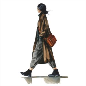 وکتور زن در حال قدم زدن نقاشی آبرنگی - وکتور نقاشی آبرنگی زن جوان در حال پیاده روی