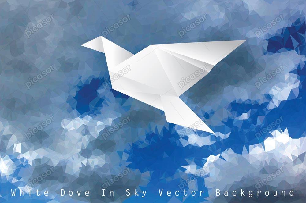 وکتور کبوتر سفید پرواز آسمان آبی طرح اریگامی – وکتور پس زمینه اریگامی پرنده کبوتر در آسمان آبی وکتور صلح و آشتی