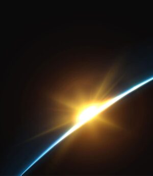 وکتور طلوع خورشید از فضا - وکتور افکت نور طلوع خورشید روی زمینه مشکی