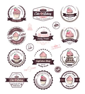 12 وکتور لوگو کاپ کیک - وکتور لیبل شیرینی کاپ کیک و برچسب لوگو شیرینی پزی و قنادی