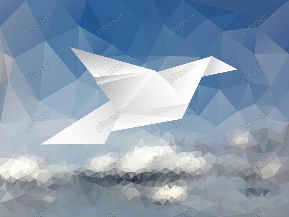 وکتور کبوتر سفید پرواز آسمان آبی طرح اریگامی – وکتور پس زمینه اریگامی پرنده کبوتر در آسمان آبی وکتور صلح و آشتی کبوتر کاغذی