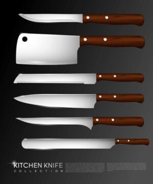6 وکتور چاقو و ساتور آشپزخانه - وکتور لوازم آشپزخانه و چاقوی نانبری و ساتور