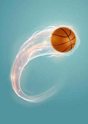 وکتور توپ بسکتبال آتشین شعله سفید زمینه آبی - وکتور توپ بسکتبال با دنباله آتش