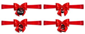 4 وکتور پاپیون قرمز و لیبل تخفیف فروش - مجموعه وکتور پاپیون با ربان قرمز