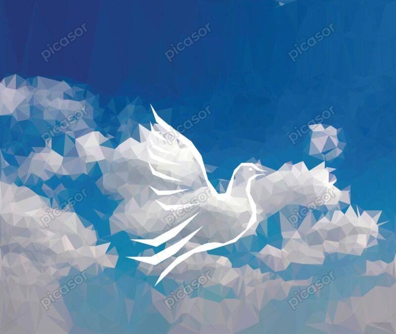 وکتور پس زمینه اریگامی پرنده کبوتر در آسمان آبی وکتور کبوتر صلح سفید - وکتور کبوتر سفید پرواز آسمان آبی طرح اریگامی - وکتور صلح و آشتی کبوتر کاغذی