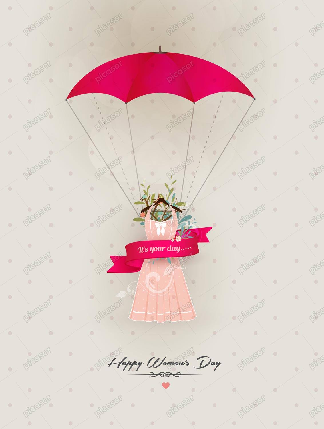 وکتور لباس زنانه آویزان چتر و گل – وکتور پس زمینه روز زن