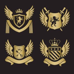 4 وکتور لوگو شیر و سپر بال طلایی سلطنتی - وکتور المانهای قرون وسطی