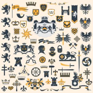مجموعه بزرگ وکتور شیر عقاب تاج سپر پرچم و سایر المانهای اشرافی قرون وسطی