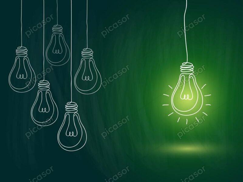 وکتور لامپ و ایده و خلاقیت زمینه تخته سیاه وکتور پس زمینه مفهومی لامپ روشن و لامپهای خاموش