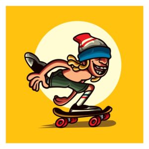 وکتور مرد کارتونی اسکیت سوار با کلاه - وکتور تصویرسازی مرد سوار بر اسکیت برد