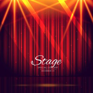 وکتور استیج با پرده نمایش قرمز و نورپردازی - وکتور سالن نمایش تئاتر و سینما