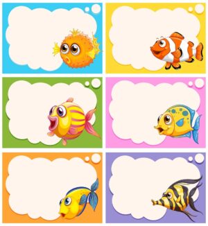 6 وکتور ماهی کارتونی رنگی - وکتور کارتونی ماهی های اقیانوسی رنگی