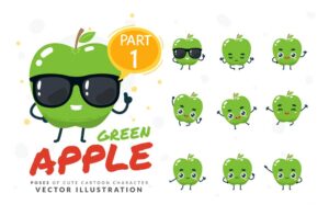 9 وکتور سیب کارتونی آواتار سیب - وکتور شخصیت کارتونی سیب در حالتهای مختلف