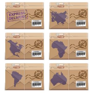 6 وکتور بسته پستی با نشان قاره های مختلف