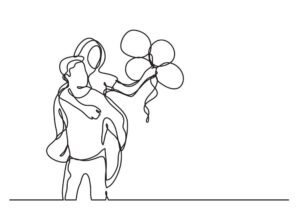 وکتور زوج جوان با بادکنک خط پیوسته - وکتور زن و مرد طرح نقاشی خطی