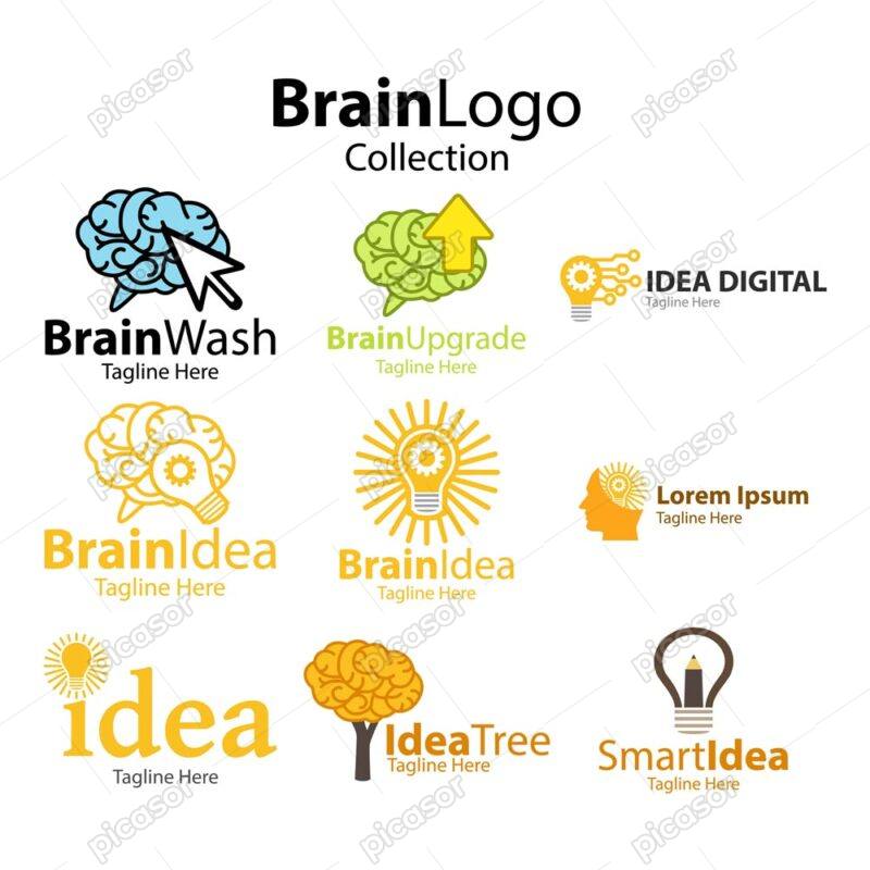 9 وکتور لوگو ایده خلاقیت نوآوری - وکتور لوگو مغز و لامپ و درخت ایده