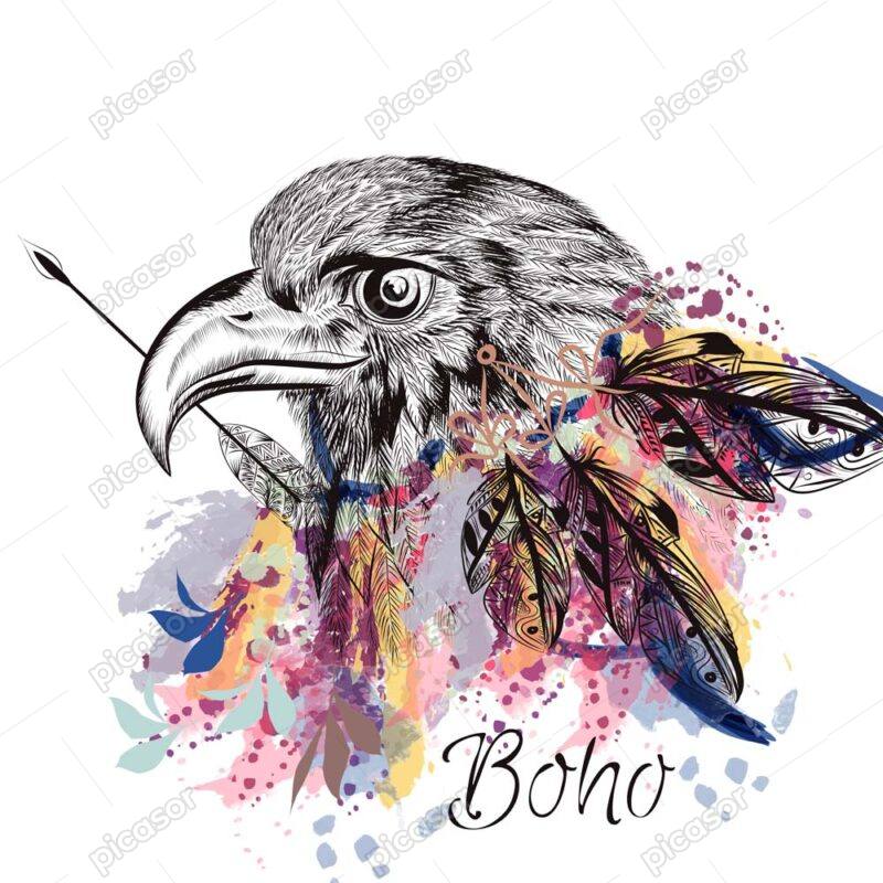وکتور عقاب سرخپوست با پرهای رنگی وکتور نمادها و سمبلهای سرخپوستان