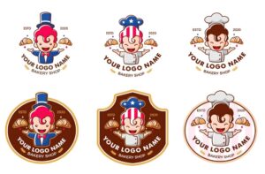 6 وکتور لوگو آشپز نانوا آمریکایی طرح کارتونی - وکتور لوگو شیرینی پزی و قنادی با قناد آمریکایی