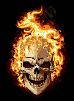 وکتور جمجمه آتشین شیطانی - وکتور تصویرسازی هنری از جمجمه در آتش طرح شیطانی شرور