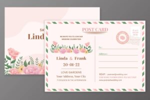 وکتور کارت عروسی طرح کارت پستال با زمینه گلهای رنگی