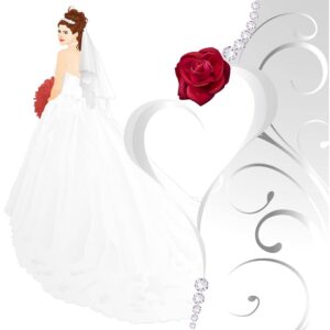 وکتور عروس با دسته گل کارت عروسی - وکتور زن جوان با لباس عروس از پشت سر
