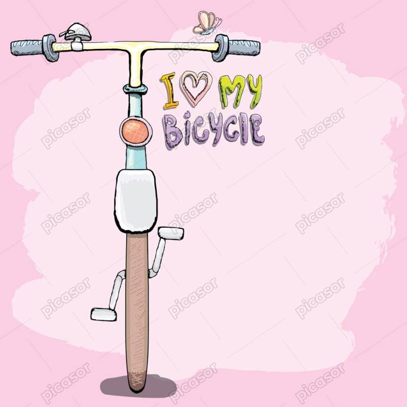 وکتور دوچرخه و پروانه نقاشی کودک دوچرخه از روبرو - وکتور نقاشی فرمان دوچرخه با پروانه نقاشی کودکانه