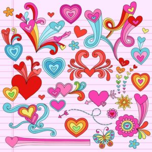 مجموعه وکتور کودکانه از قلب و عشق و پروانه - وکتور المانهای کودکانه روز ولنتاین