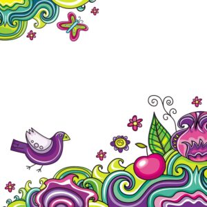 وکتور نقاشی فانتزی باغ گل و پرنده و پروانه طرح فانتزی کودکانه - وکتور تصویرسازی کودکانه از باغ گل طرح نقاشی فانتزی