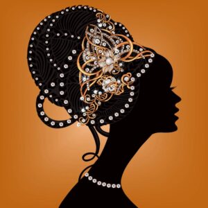 وکتور زن جوان با تاج جواهرات - وکتور تصویر سازی زن آفریقایی با جواهرات روی سر
