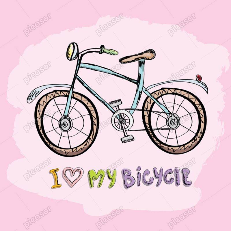 وکتور نقاشی کودکانه از دوچرخه - وکتور دوچرخه با پروانه نقاشی کودک