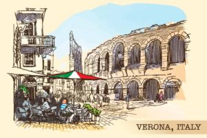 وکتور تابلو نقاشی شهر ورونا ایتالیا - وکتور شهر قدیمی ورونا نقاشی