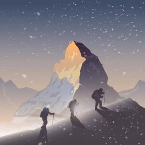 وکتور کوهنوردان قله اورست برفی - وکتور پس زمینه کوهنوردی در کوهستان طوفانی و برفی