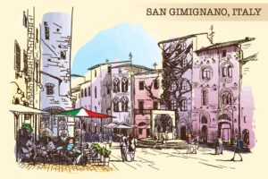 وکتور تابلو نقاشی شهر سن جیمینیانو ایتالیا - وکتور شهر قدیمی سن جیمینیانو نقاشی