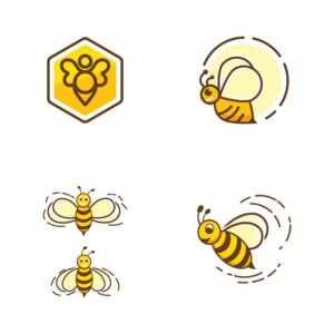 5 وکتور زنبور عسل کارتونی لوگو زنبور عسل در حال پرواز