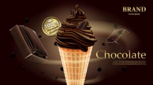 وکتور شکلات و بستنی شکلاتی قیفی طرح لاکچری - وکتور پس زمینه شکلات مایع و تبلیغات بستنی قیفی شکلاتی