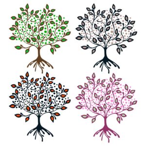 وکتور درخت با شانه های ظریف نقاشی شده در 4 ترکیب رنگی