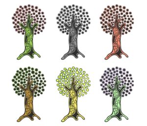وکتور درخت نقاشی با گل و نقطه در 6 ترکیب رنگی