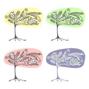 وکتور نقاشی درخت با گل و برگ در 4 ترکیب رنگی