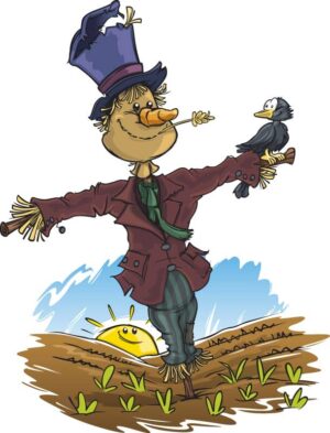 وکتور نقاشی کارتونی مترسک و کلاغ در مزرعه
