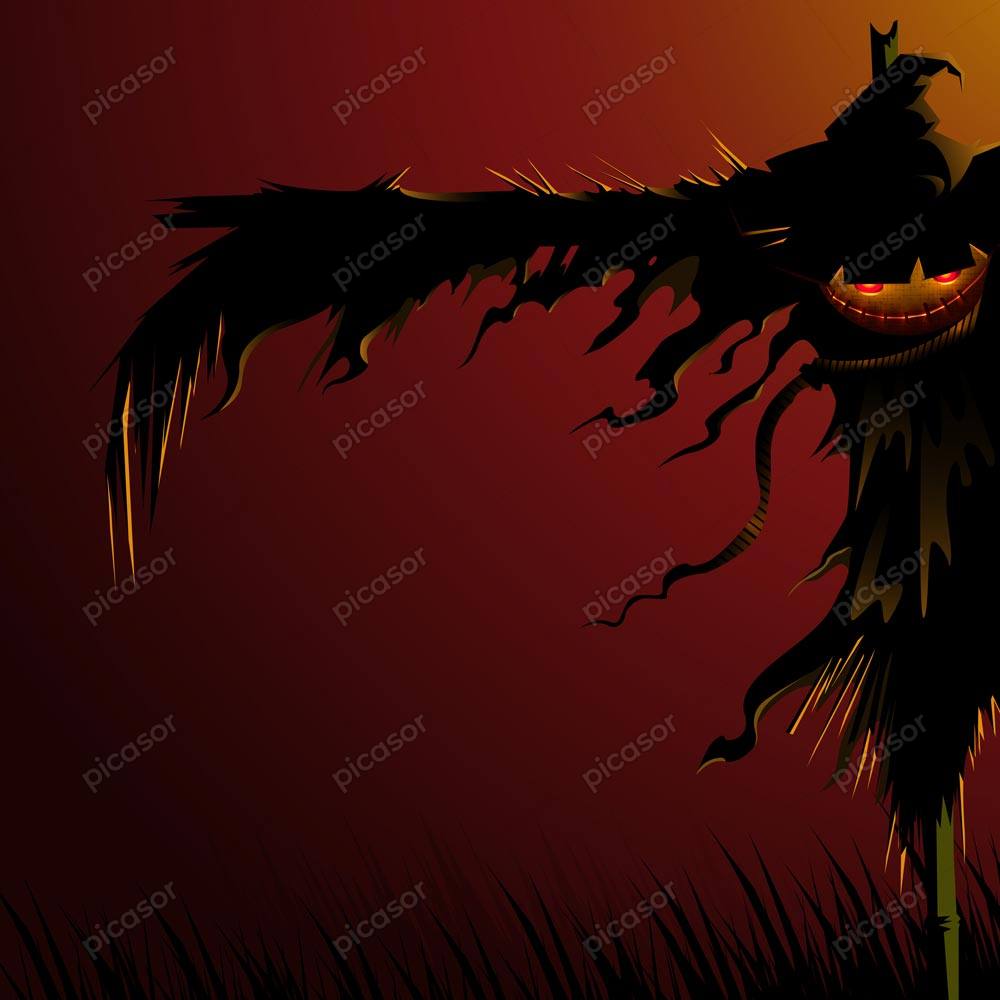 وکتور مترسک ترسناک هالووین با کدو تنبل – وکتور پس زمینه ترسناک از مترسک