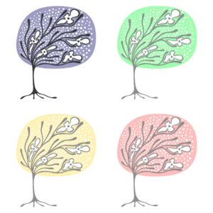 وکتور درخت با گل و نقطه در 4 ترکیب رنگی