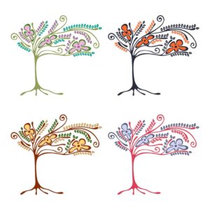 وکتور درخت با برگ و گل انتزاعی در 4 ترکیب رنگی