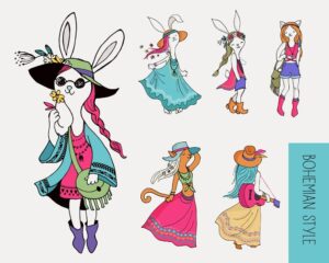 6 وکتور دخترک خرگوشی خرگوش دختر - وکتور نقاشی خانم خرگوش تصویرسازی شخصیت کارتونی