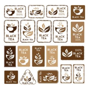 19 وکتور برچسب چای لیبل برگ چای سیاه - وکتور لوگو لیوان چای و برگ چای