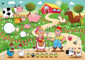 وکتور مزرعه و حیوانات کارتونی - وکتور تصویرسازی کارتونی از مزرعه و حیوانات