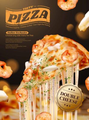 وکتور پیتزا میگو پس زمینه پیتزا - وکتور تبلیغاتی فست فود و پیتزا