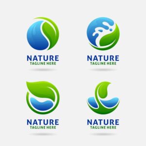 4 وکتور لوگو برگ و آب لوگو آبیاری گیاه - وکتور لوگو حفظ محیط زیست
