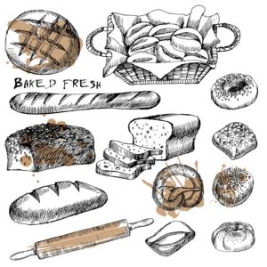 13 وکتور نقاشی انواع نان اسکچ - وکتور نقاشی نانوایی و انواع نانهای فانتزی طرح اسکچ