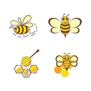 4 وکتور زنبور عسل کارتونی و عسل لوگو زنبور عسل در حال پرواز