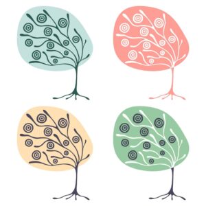 وکتور نقاشی درخت با گل مدور در 4 ترکیب رنگی